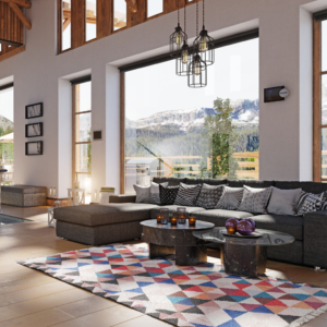 Châssis en PVC - maison luxueuse avec de canapées noires